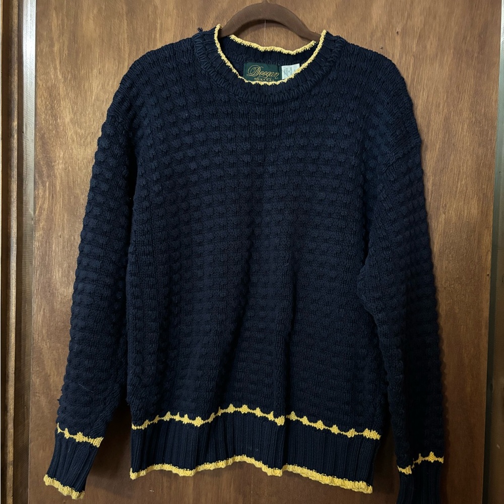 Navy Irish Crewneck Sweater with Yellow Accents